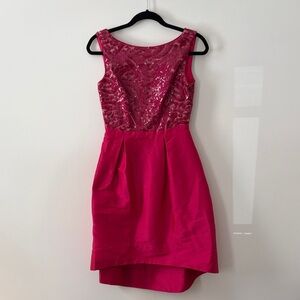 Monique Lhuillier Hot Pink Sequin-Embellished High-Low Dress